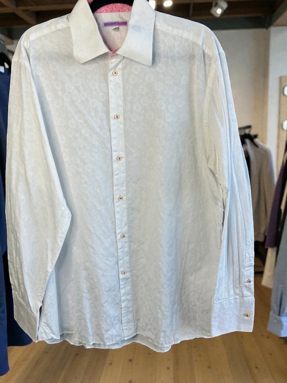 Coton Doux Men's White on White Slim Fit Spread Collar Shirt Flip Contrast Cuff